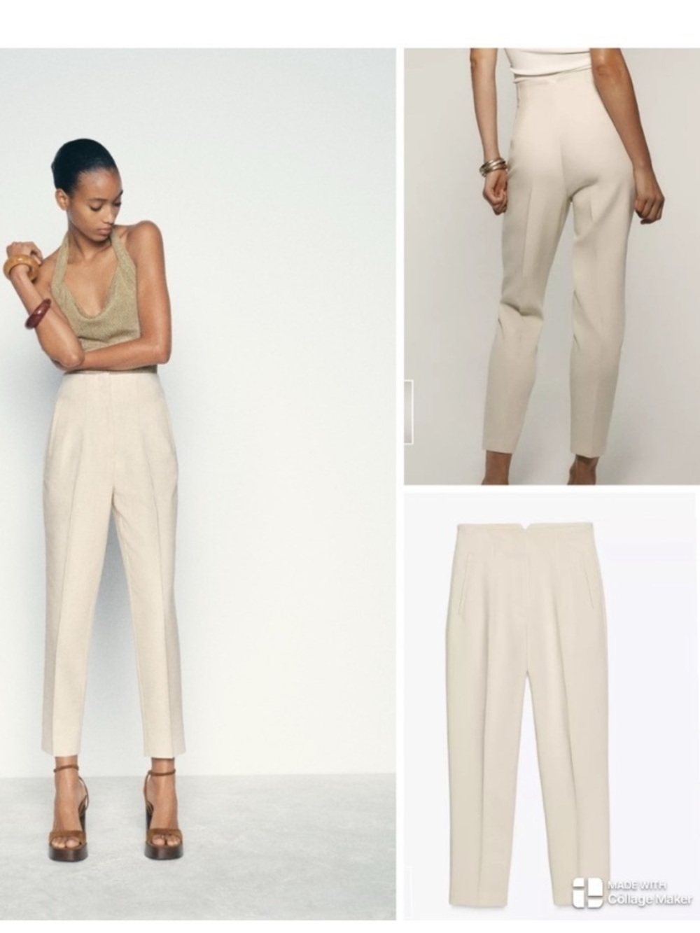 Zara High-Waist Tailored Trousers Ivory S Bloggers